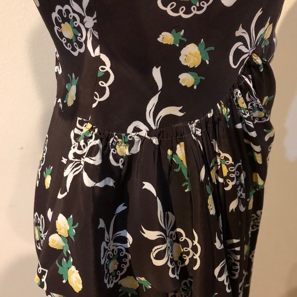 Vintage 40's Brown Cold Rayon Floral Print Iconic WWII Era Historic Dress - XS - Picture 7 of 16